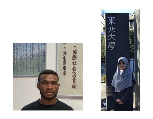 左からパプアニューギニアからの留学生（琉球大学）、インドネシアからの留学生（東北大学大学院）
